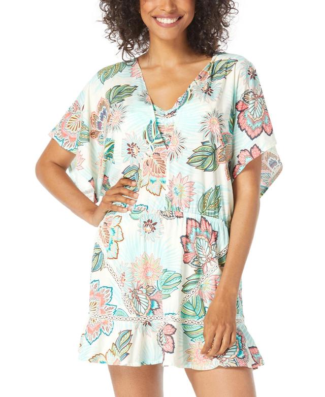 Coco Reef Womens Adorn Printed Lace-Trimmed Tiered Swim Dress Cover-Up Product Image