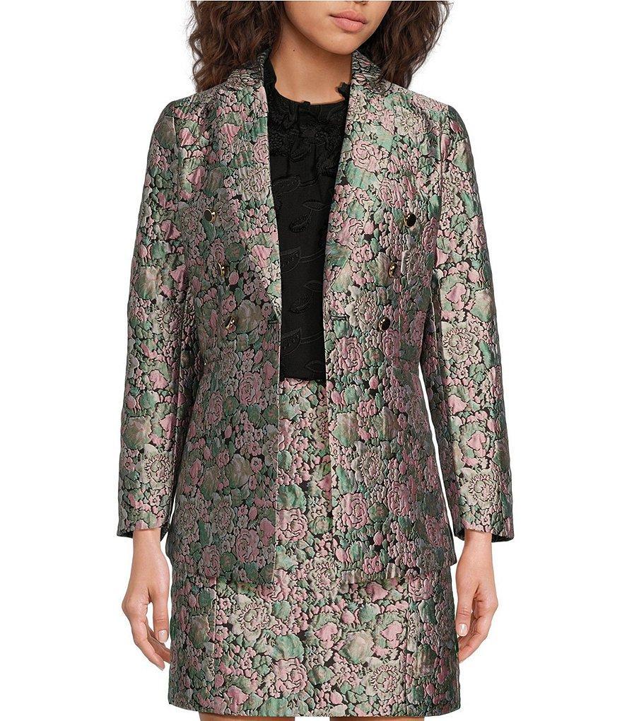 Abbey Glass Calvin Jacquard Notch Lapel Long Sleeve Button Front Double Breasted Blazer Product Image