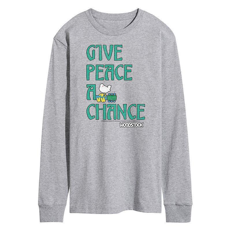 Mens Woodstock Give Peace A Chance Long Sleeve Graphic Tee Med Grey Product Image