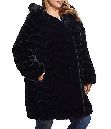 Gallery Plus Size Chevron Faux Fur Hooded Coat Product Image