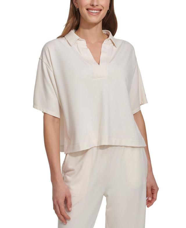 Dkny Sport Womens Solid Johnny Collar Split-Neck Top Product Image