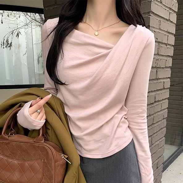 Long-Sleeve Asymmetrical Plain Top Product Image