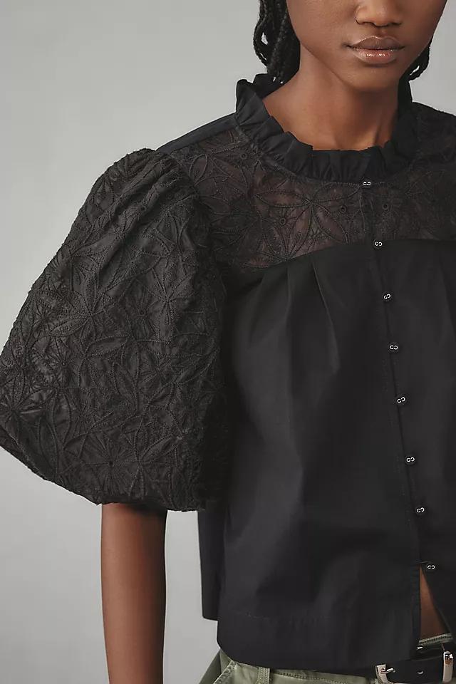 Maeve Puff-Sleeve Embellished Button-Front Blouse Product Image