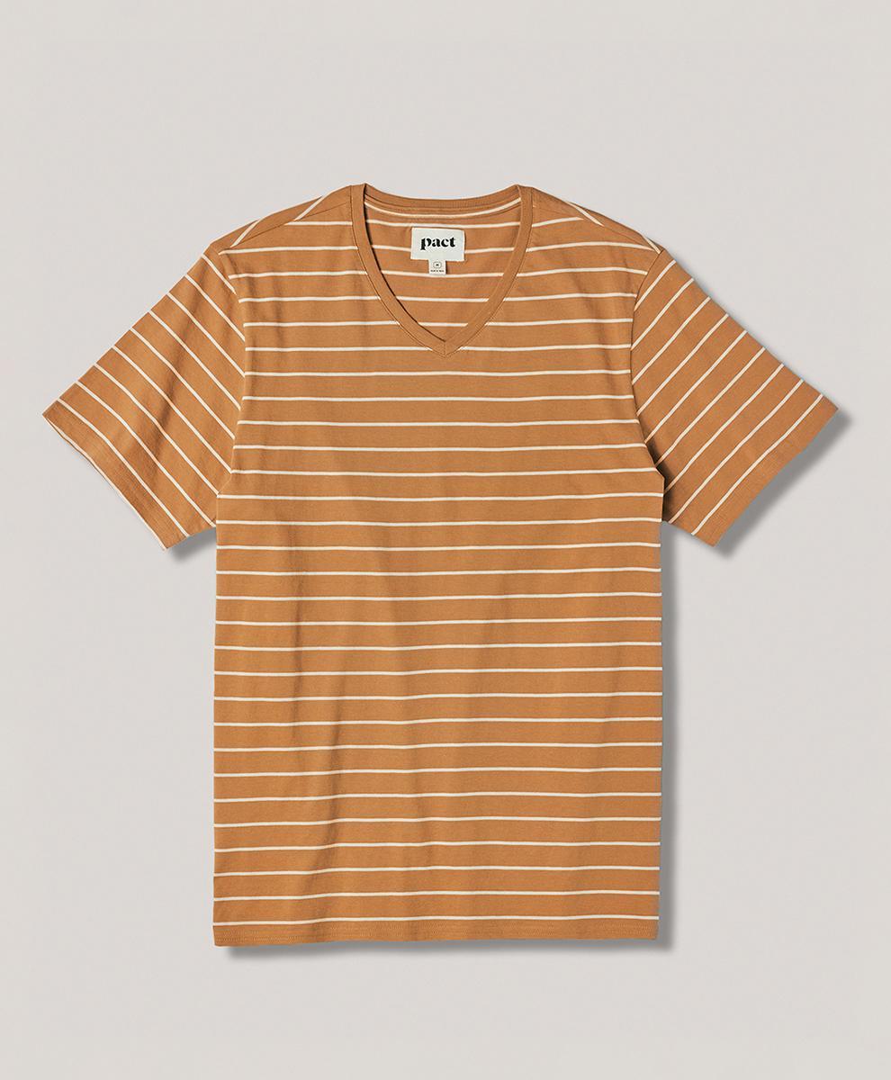 Mens Camel Stripe Softspun V-Neck Tee S Product Image