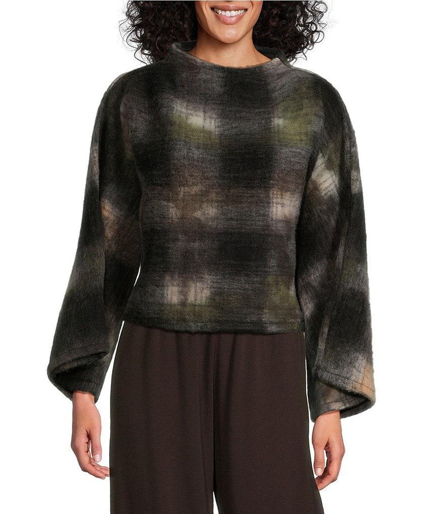 Bryn Walker Wool Blend Anna Plaid Funnel Neck Long Sleeve Cropped Sweater Product Image