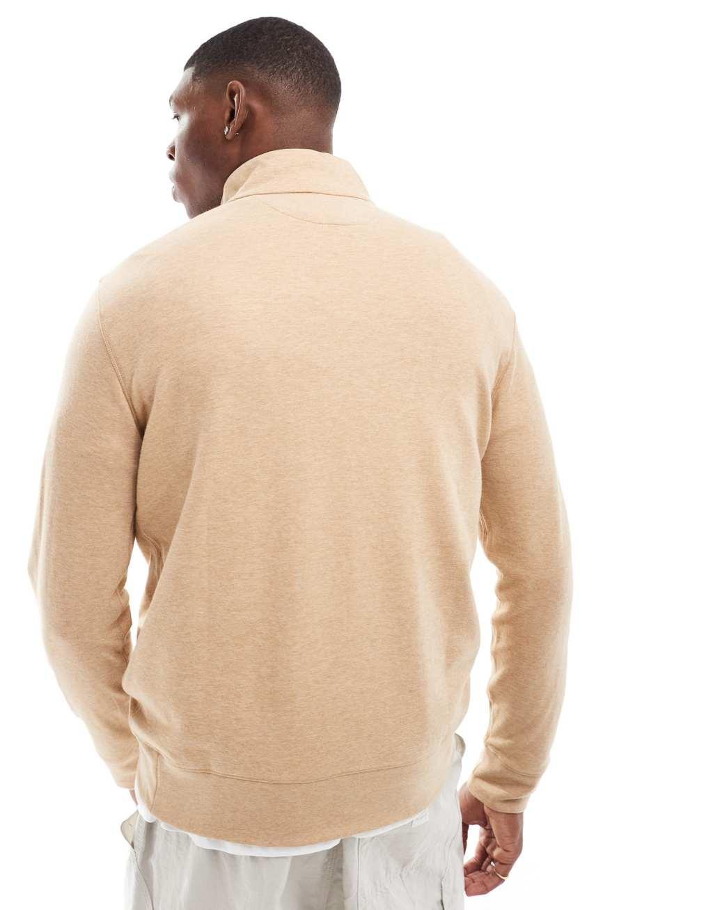 Polo Ralph Lauren icon logo double knit half zip sweatshirt in camel heather Product Image