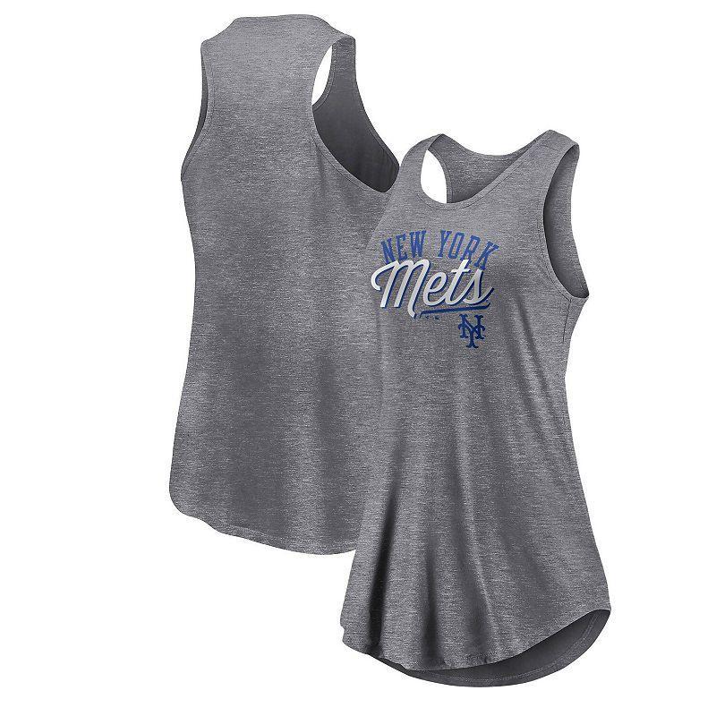 Womens Fanatics Heather Gray New York Mets Simplicity Swing Racerback Scoop Neck Tank Top Product Image