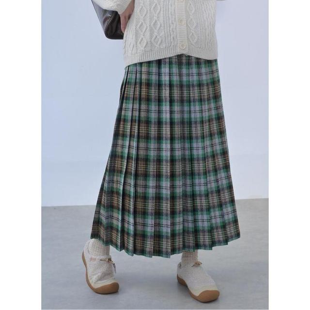 High Rise Plaid Pleated Midi A-Line Skirt (Various Designs) Product Image