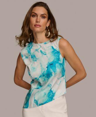 Donna Karan Womens Printed Asymmetrical-Hem Tank Product Image