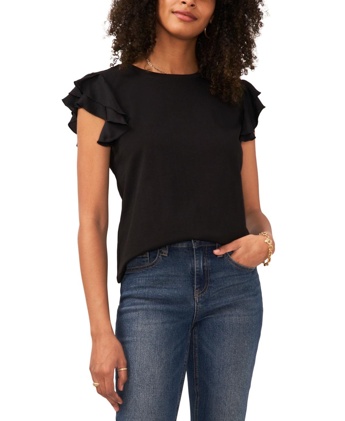 Vince Camuto Short Ruffled Sleeve Crew Neck Knit Top Product Image