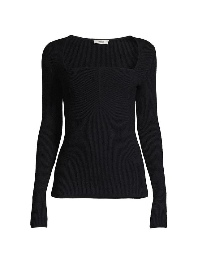 Womens Wool Rib-Knit Fitted Top Product Image