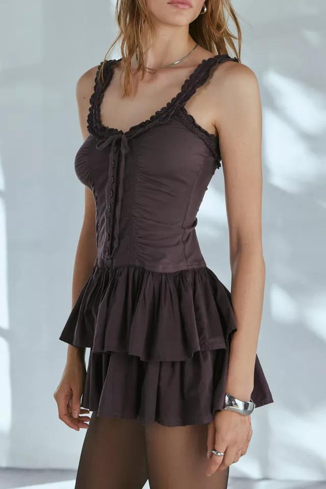 Ecote Olive Ruffled Drop Waist Mini Dress Product Image