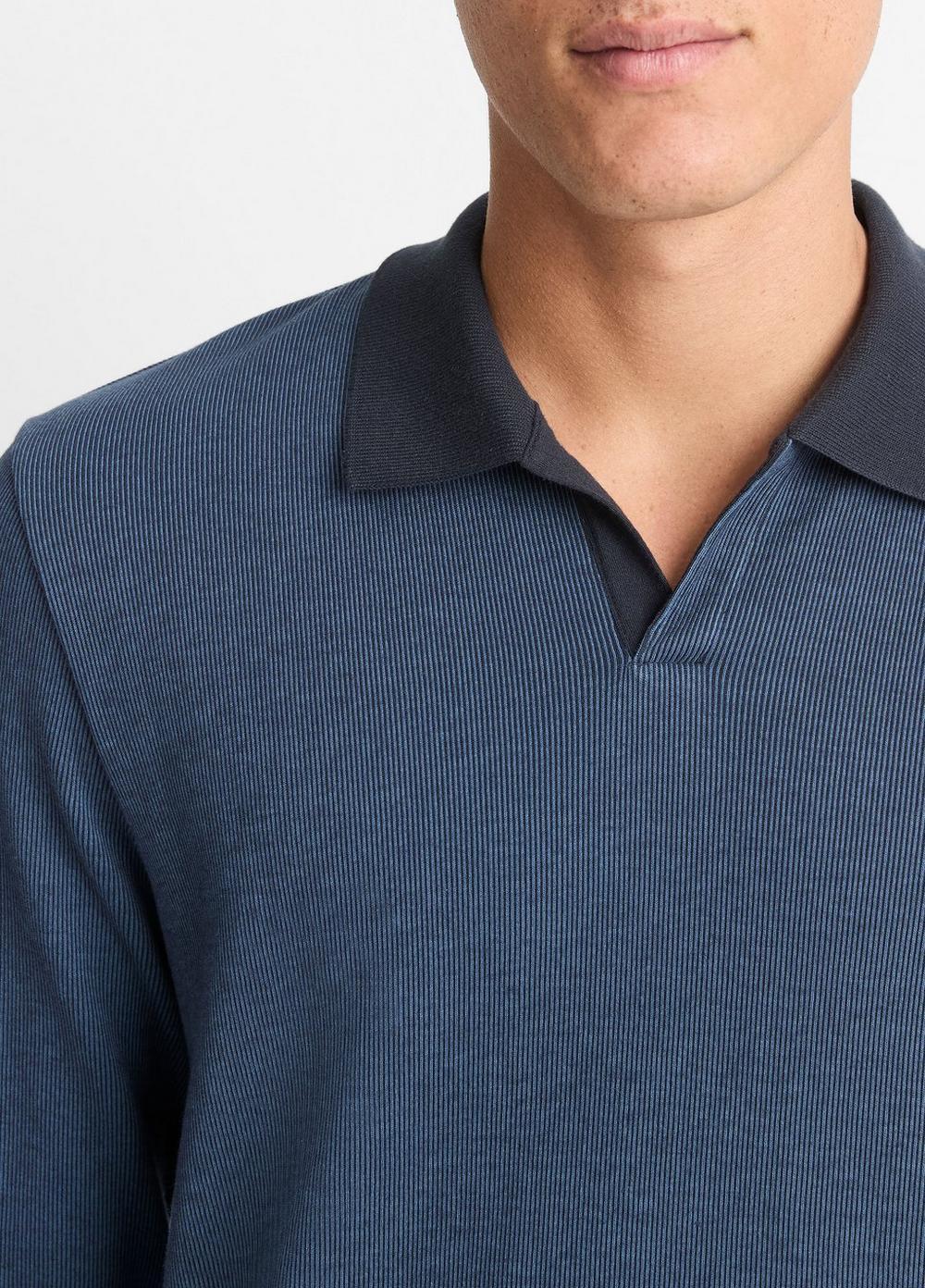 Mens Bicolor Rib Cotton-Blend Johnny-Collar Shirt, Beluga Blue/coastal, Size L Vince Product Image