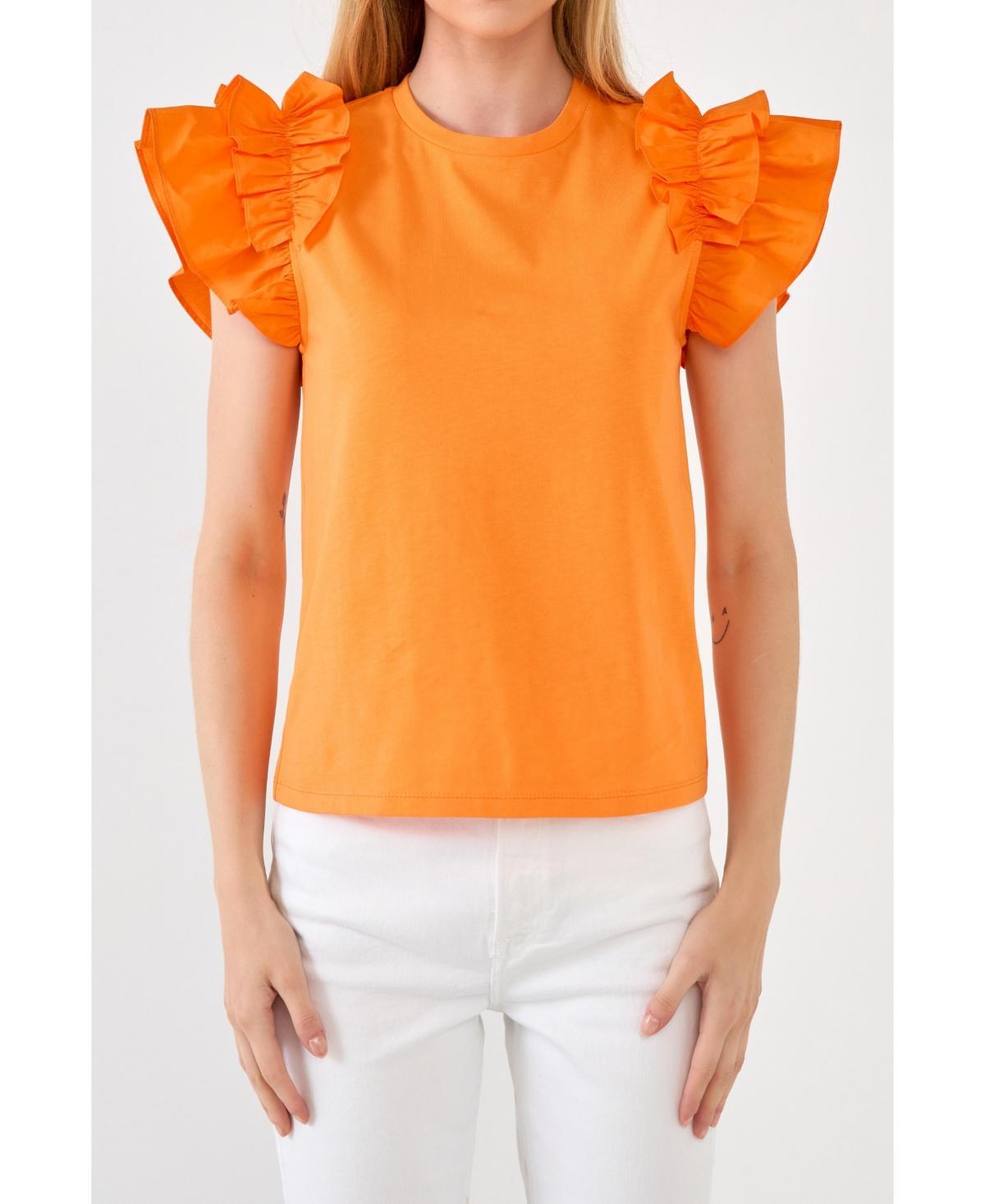 English Factory Ruffle Sleeve Mix Media Cotton Top Product Image