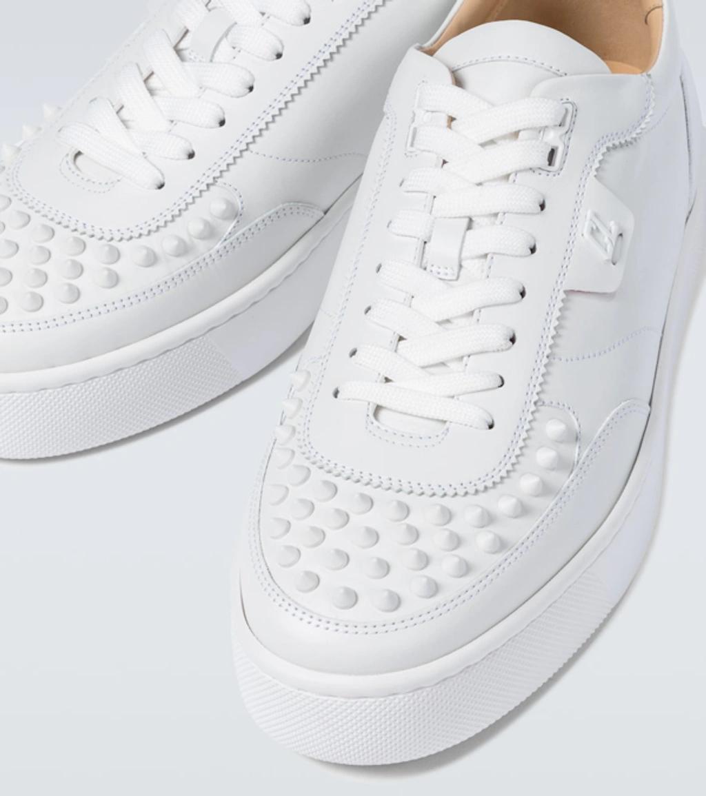 CHRISTIAN LOUBOUTIN Happy Rui Spike-embellished Leather Trainers In White Product Image