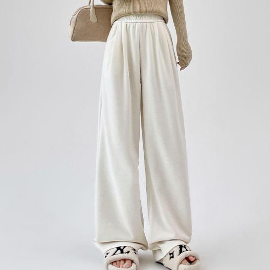 High Waist Plain Corduroy Wide Leg Pants Product Image