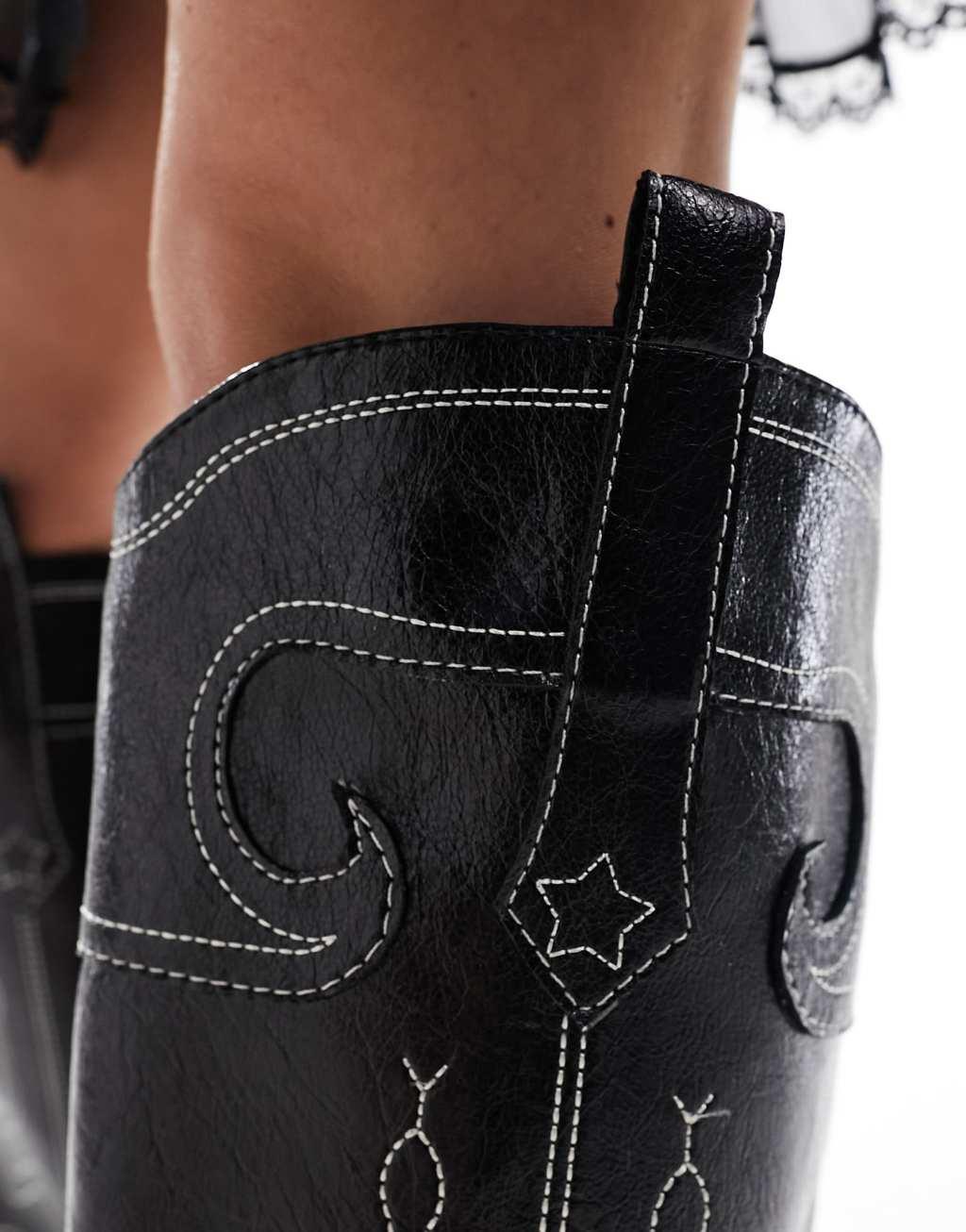 Public Desire Serpentine western boots with embroidery in black Product Image