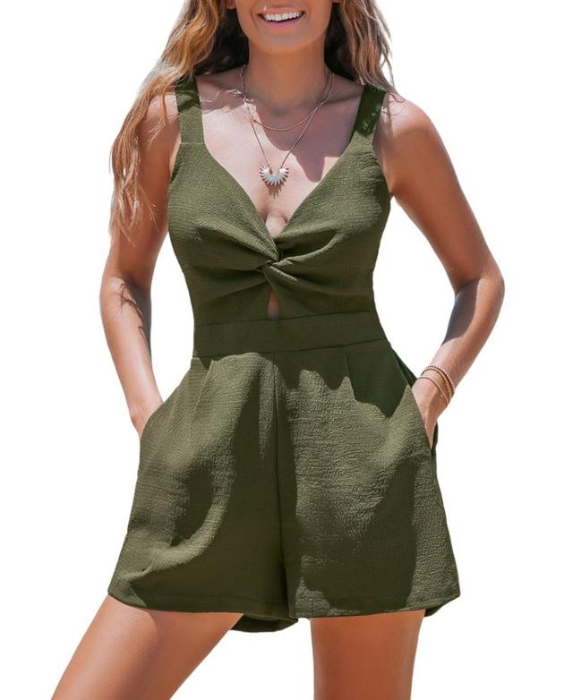 Women's Green Sweetheart Twist & Keyhole Straight Leg Romper Product Image