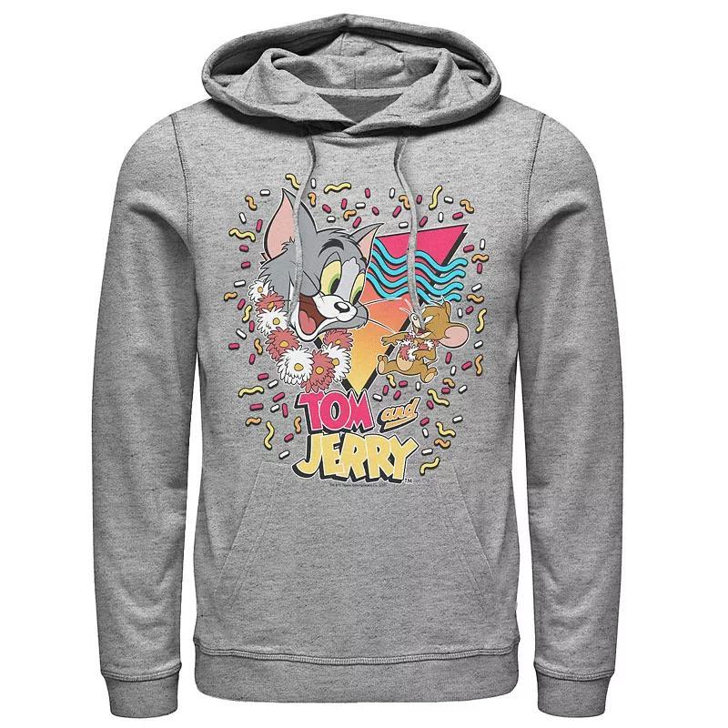 Mens Tom And Jerry 90s Confetti Portrait Logo Hoodie Athletic Grey Product Image