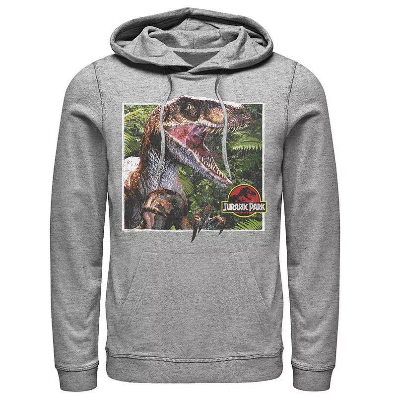 Mens Jurassic Park Raptor Coming Out Of Forest Graphic Pullover Hoodie Med Grey Product Image