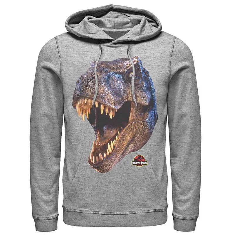 Mens Jurassic Park T-Rex Head Roar Pullover Hoodie Athletic Grey Product Image