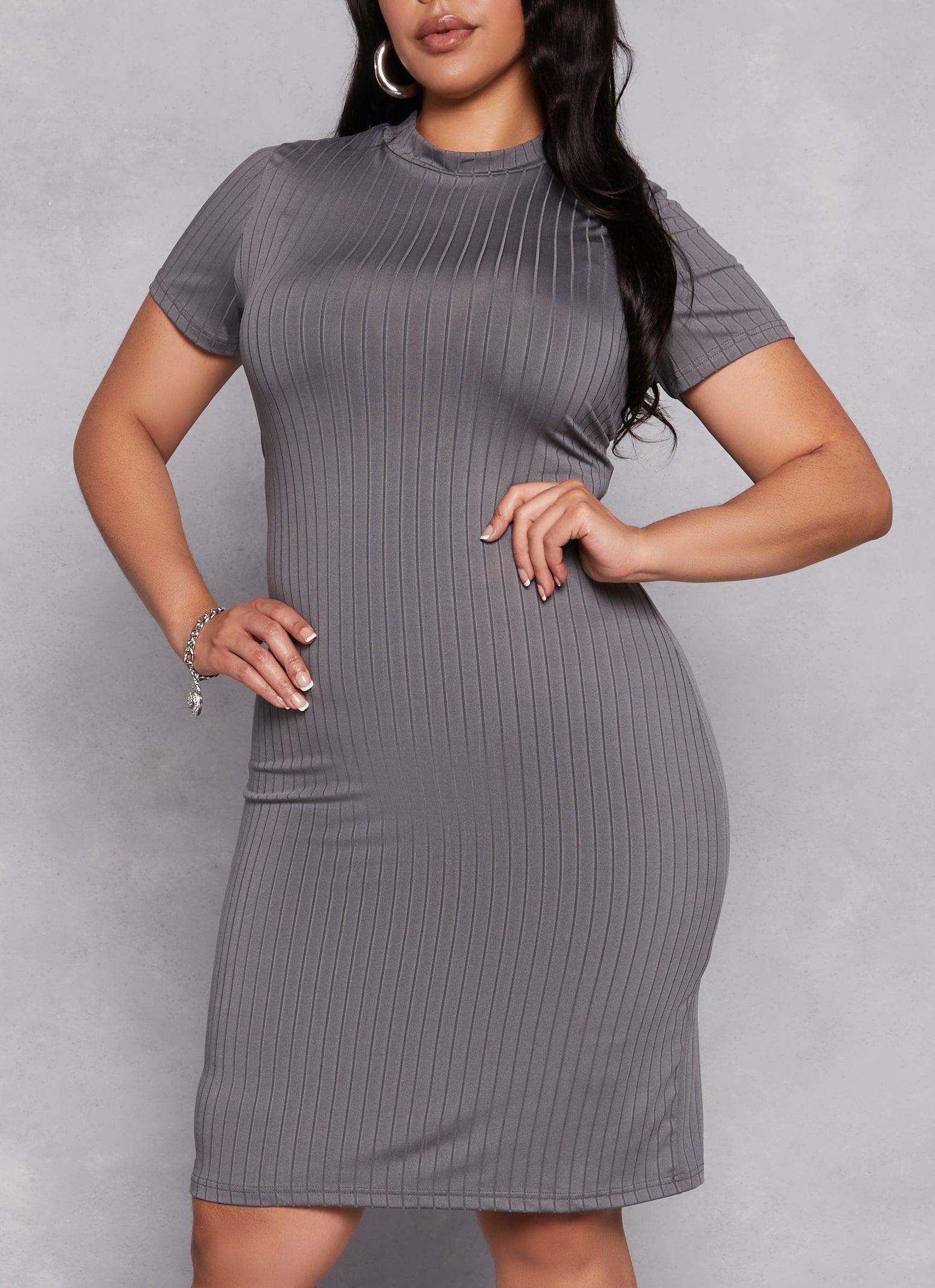 Womens Plus Size Daisy Ribbed Knit T Shirt Dress Product Image