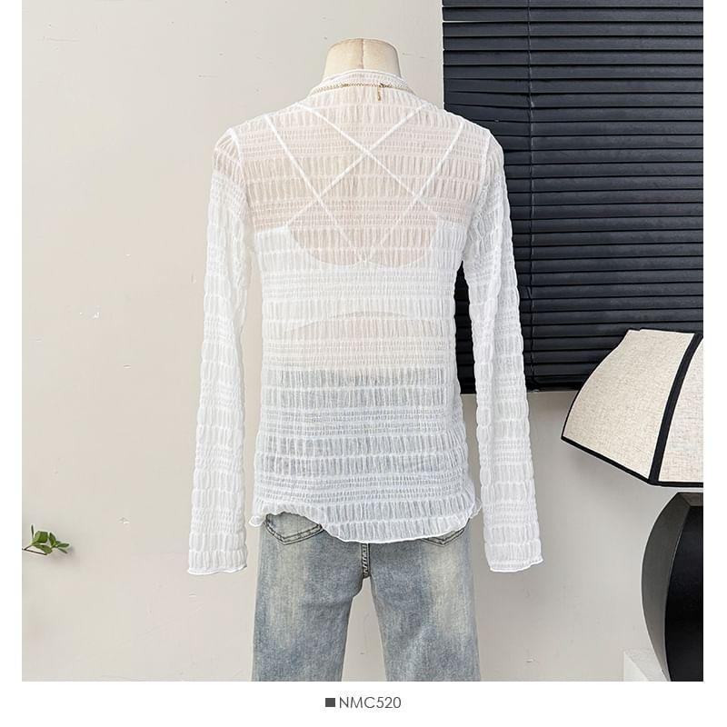 Mock-Neck Sheer Lace Top Product Image