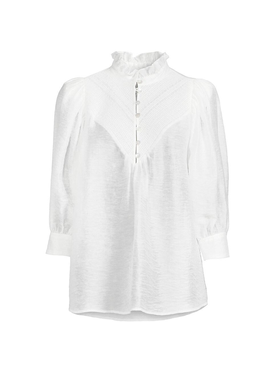 Womens Puff-Sleeve Smocked Blouse Product Image