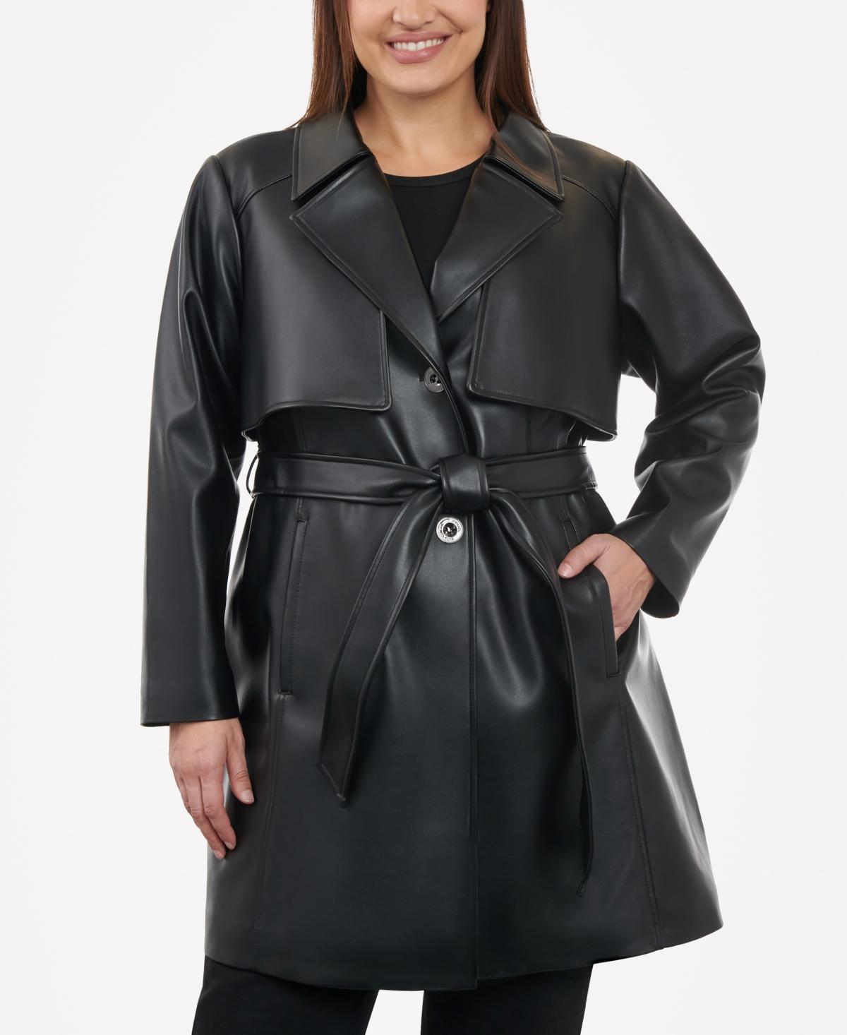 Michael Michael Kors Womens Plus Size Belted Faux-Leather Trench Coat Product Image