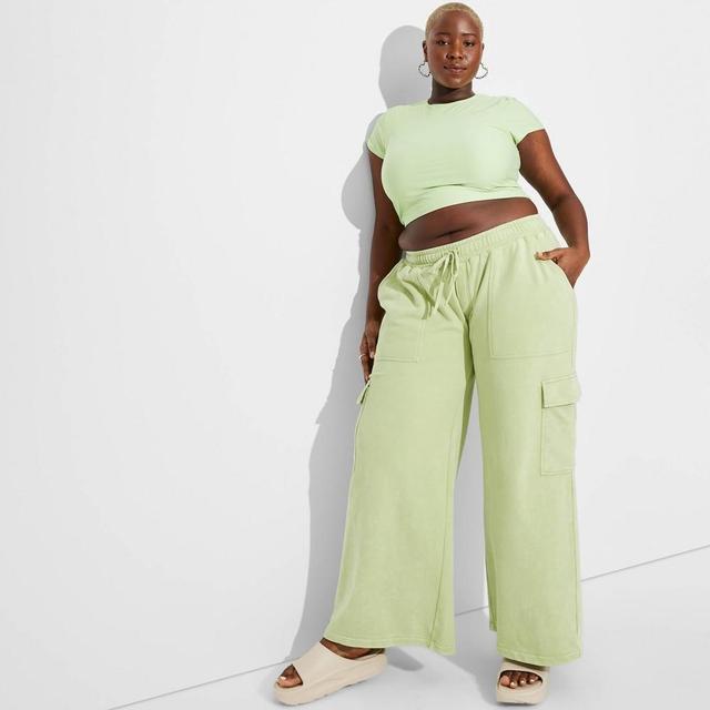 Womens High-Rise Wide Leg Baggy Cargo Sweatpants - Wild Fable Sage 2X Product Image