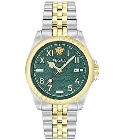 Versace Mens Anteo Analog Two Tone Stainless Steel Green Bracelet Watch Product Image