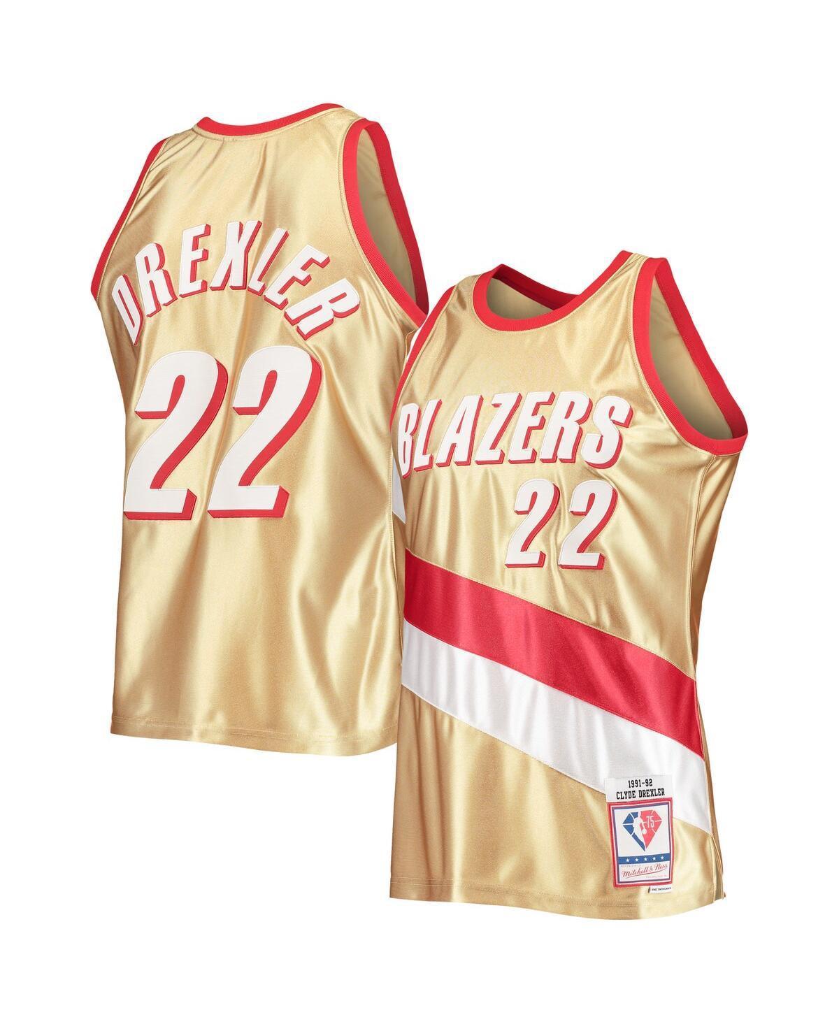 Mens Mitchell & Ness Clyde Drexler Gold Portland Trail Blazers 75th Anniversary 1991-92 Hardwood Classics Swingman Jersey - Gold Product Image