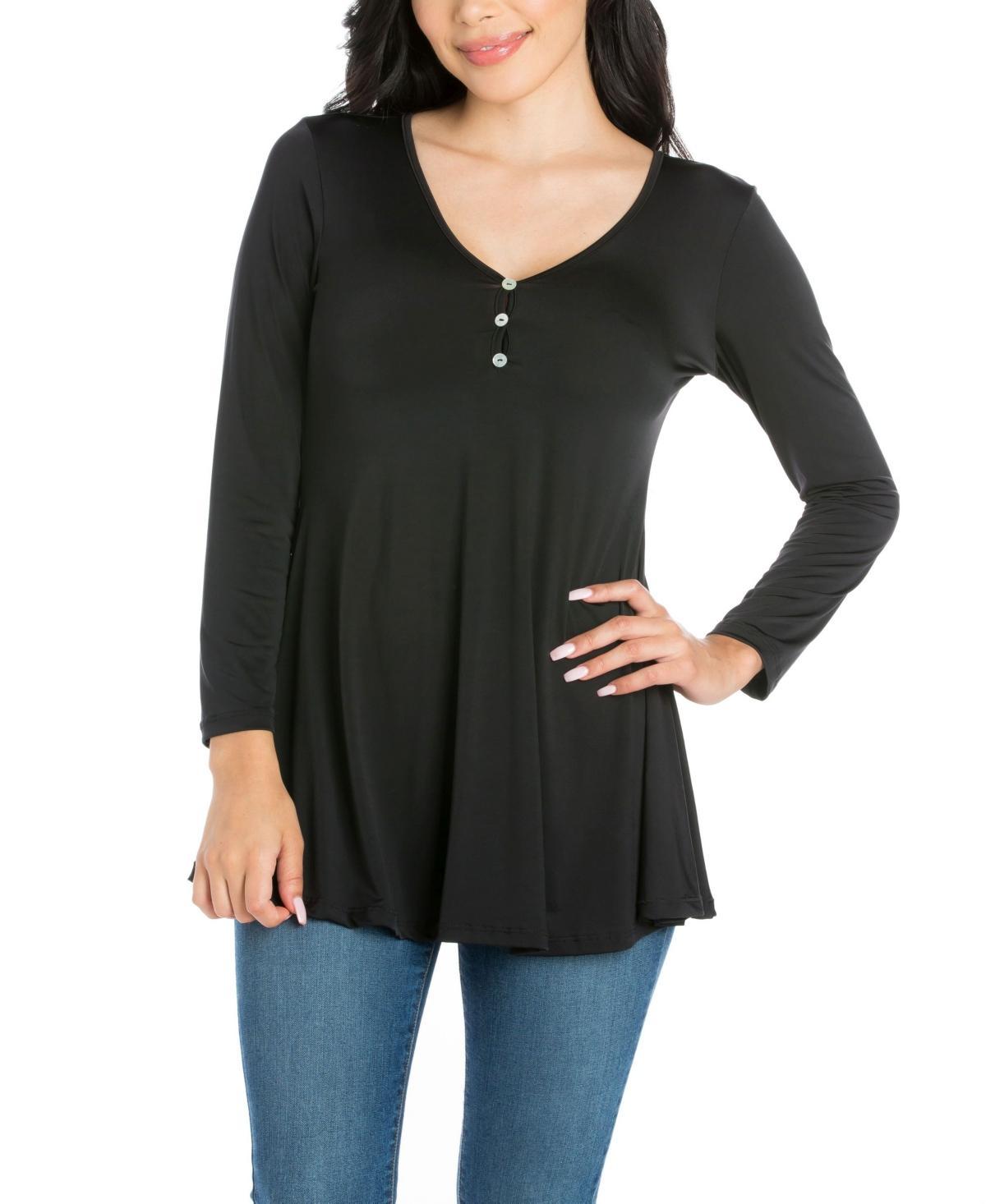 Womens Flared Long Sleeve Henley Tunic Top Product Image