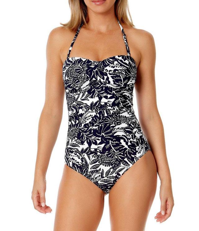 Anne Cole Midnight Floral Print Sweetheart Neck Twist Front One Piece Swimsuit Product Image