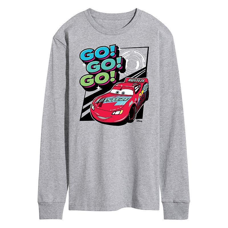 Disney / Pixars Cars Lightening McQueen Mens Go Go Go Long Sleeve Graphic Tee Grey Gray Product Image