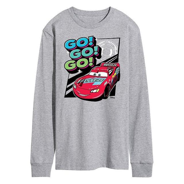 Disney / Pixars Cars Lightening McQueen Mens Go Go Go Long Sleeve Graphic Tee Grey Gray Product Image