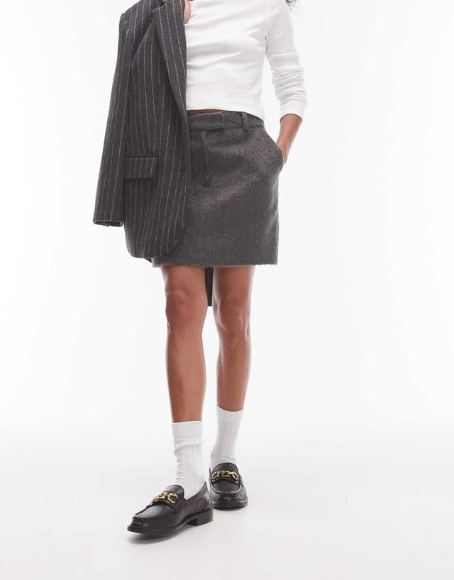 Topshop brushed mini skirt in gray - part of a set Product Image