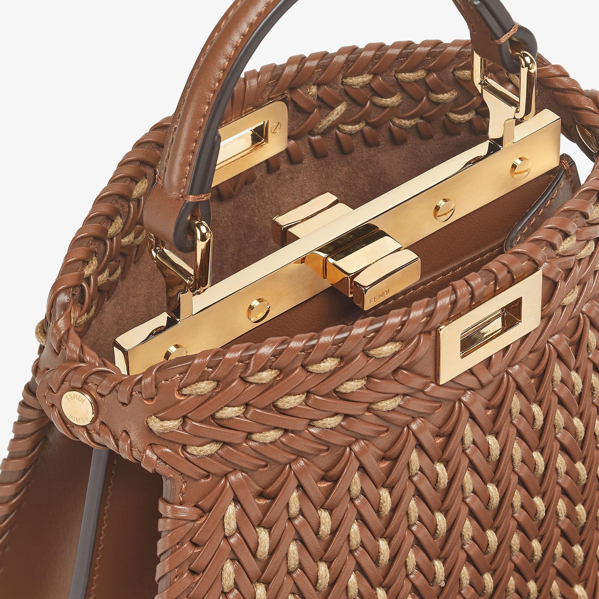 Peekaboo ISeeU PetiteBrown interlaced leather bag with Selleria waxed thread Product Image