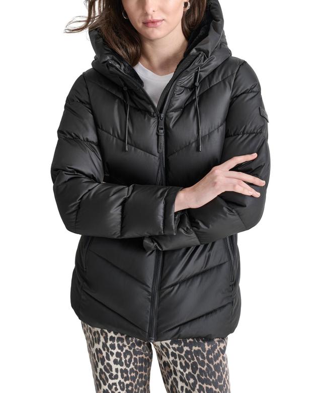 Dkny Womens Hooded Zip-Front Puffer Coat Product Image