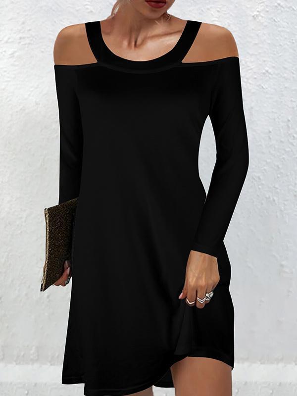 A-Line Long Sleeves Hollow Solid Color Cold Shoulder Mini Dresses Product Image