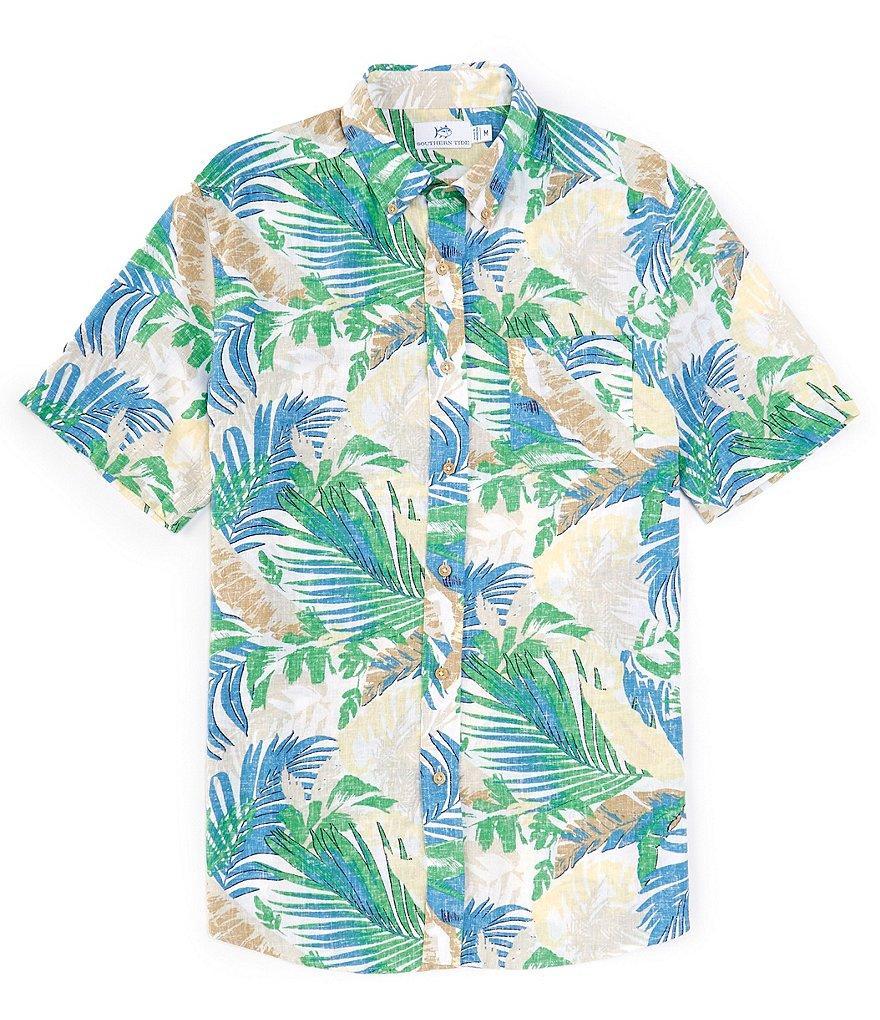 Southern Tide Tropical Paradise Palms Short Sleeve Woven Shirt Product Image