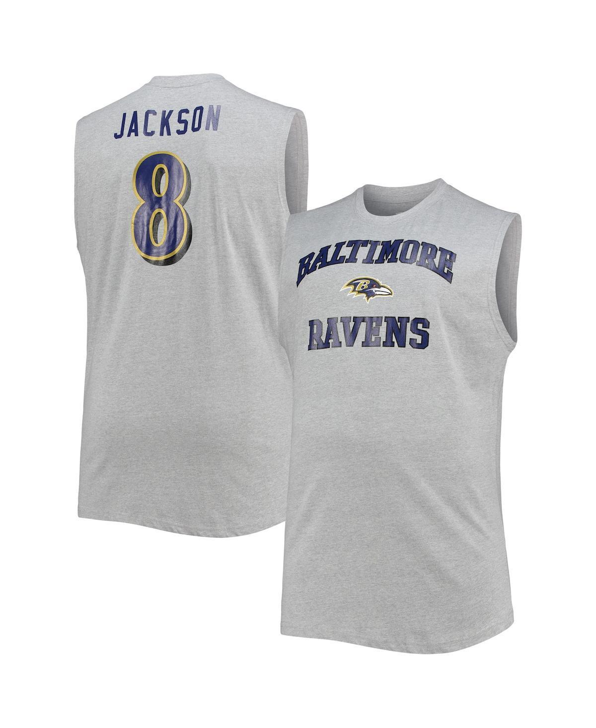 Mens Lamar Jackson Heathered Gray Baltimore Ravens Big & Tall Player Name & Number Muscle Tank Top Product Image