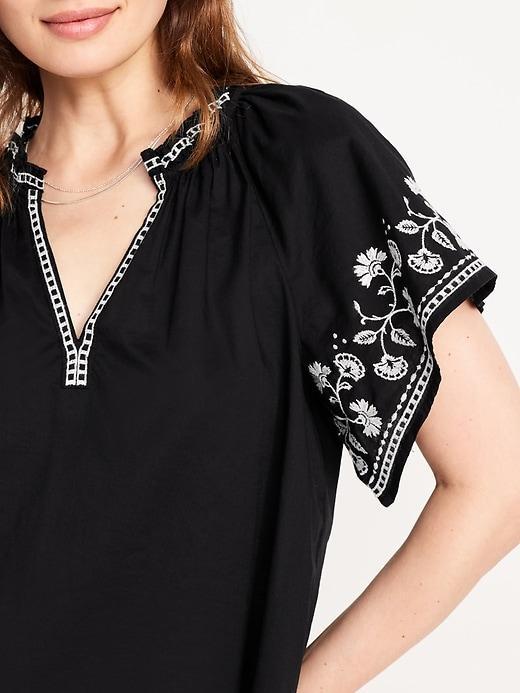 Embroidered Split-Neck Top Product Image