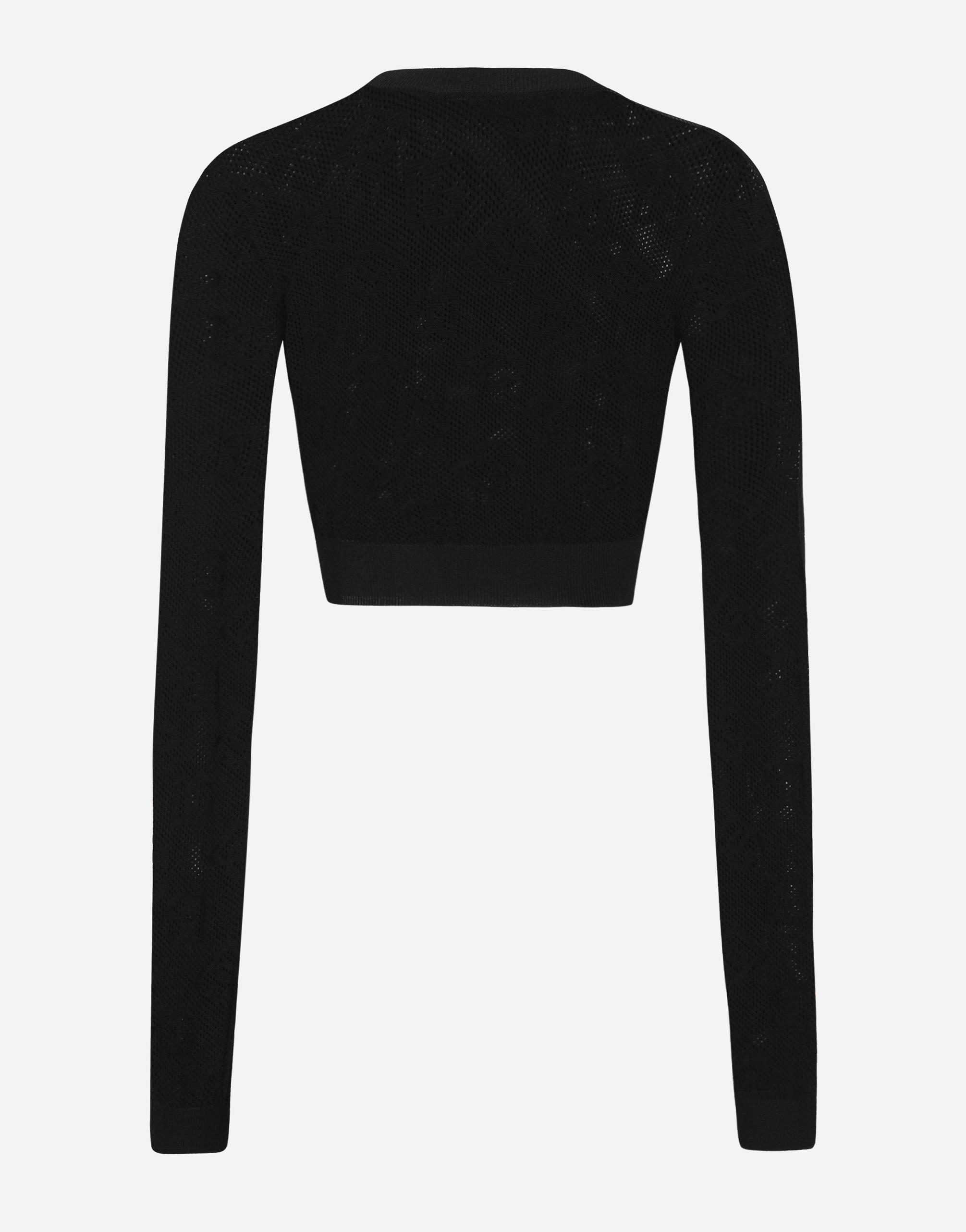 DOLCE & GABBANA Cropped Mesh-stitch Viscose Sweater With Jacquard Dg Logo In Black Product Image