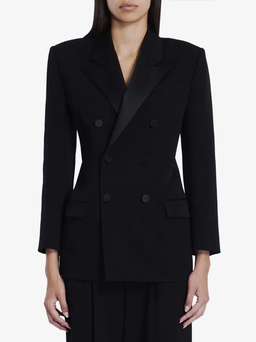 Women's Double-breasted Tuxedo Jacket In Black Product Image