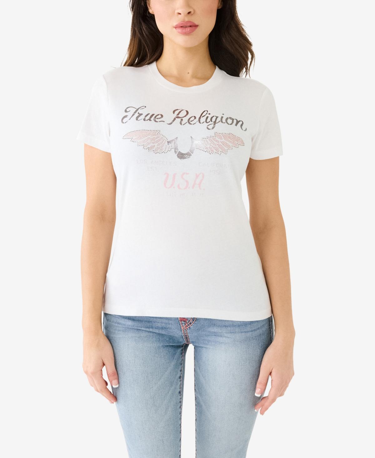 True Religion Womens Short Sleeve Crystal Wing Horseshoe T-shirt Product Image