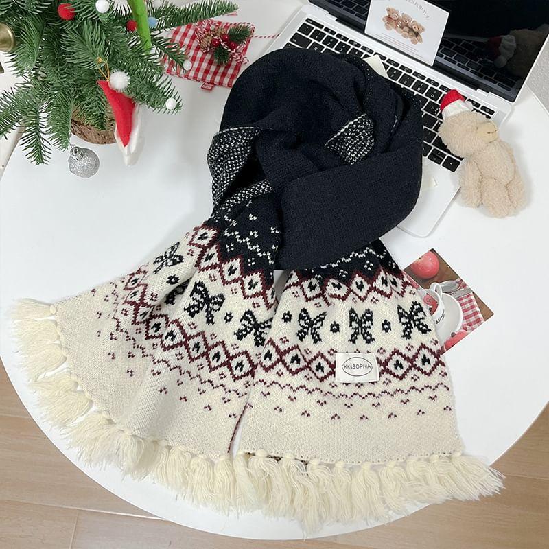 Bow Jacquard Applique Tassel Scarf Product Image