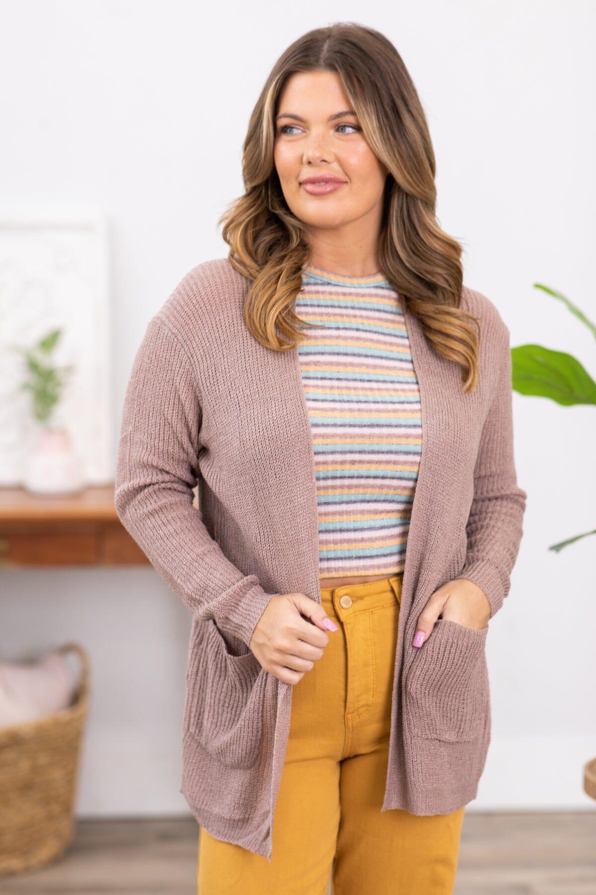 Mocha Sweater Cardigan With Pockets Product Image