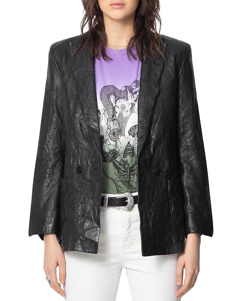 Womens Visko Cuir Froisse Leather Blazer Product Image