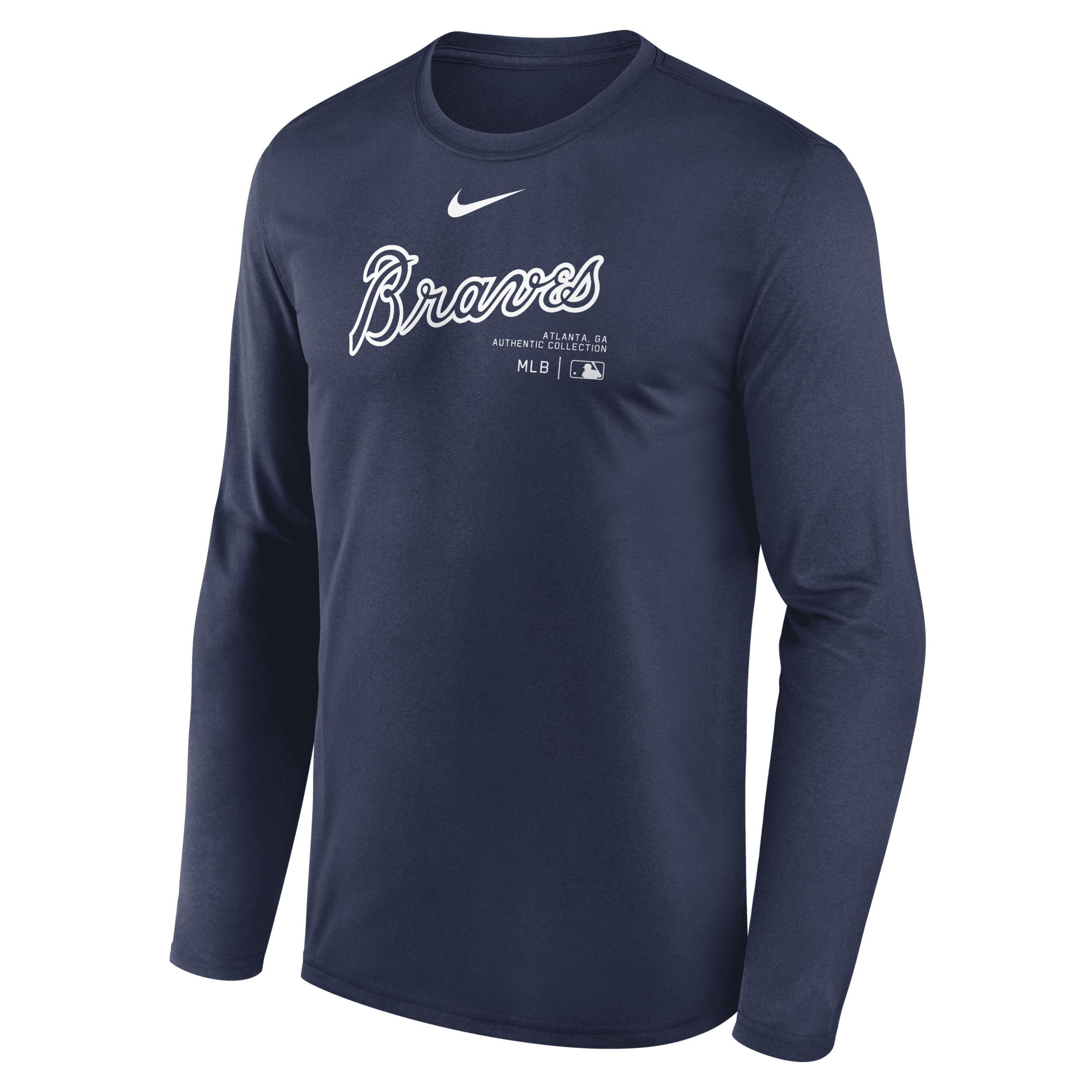 Nike Mens Navy Atlanta Braves Authentic Collection Practice Performance Long Sleeve T-Shirt Product Image